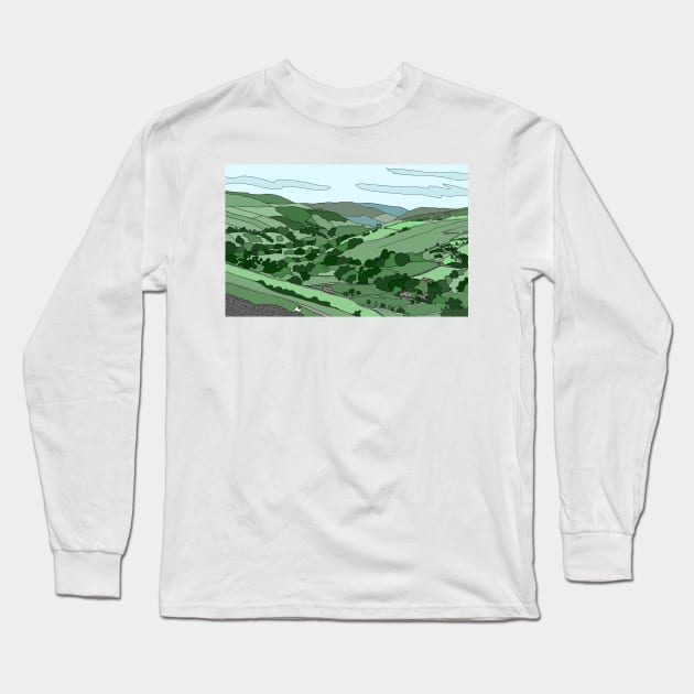 Swaledale, Yorkshire Dales, near Downholme Viewpoint - digital art Long Sleeve T-Shirt by JennyCathcart